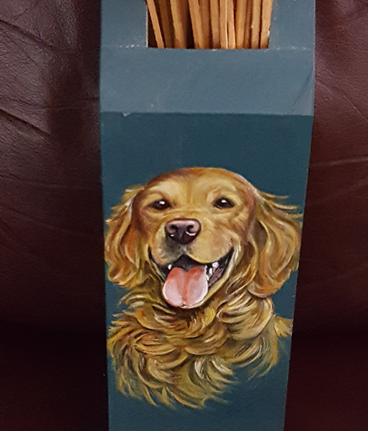 Painting of Dog on Match Stick Holder Painting of Dog on Match Stick Holder
