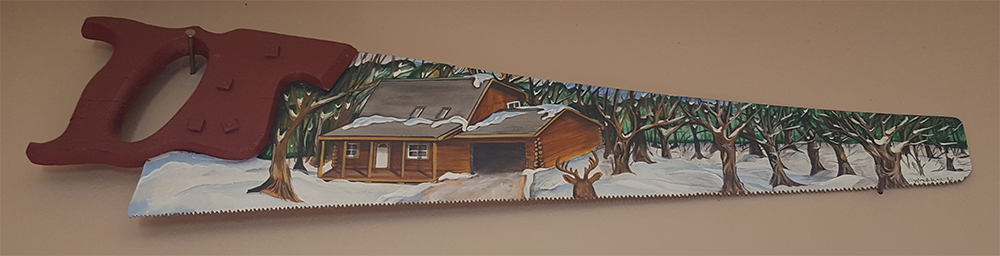 Painting of Log Cabin on Saw Painting of Log Cabin on Saw