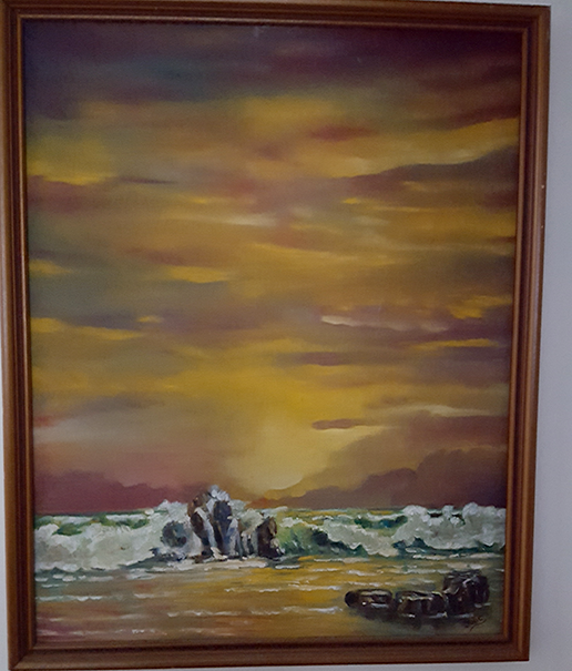 Acrylic Painting of Sunset and Waves on Canvas Acrylic Painting of Sunset and Waves on Canvas